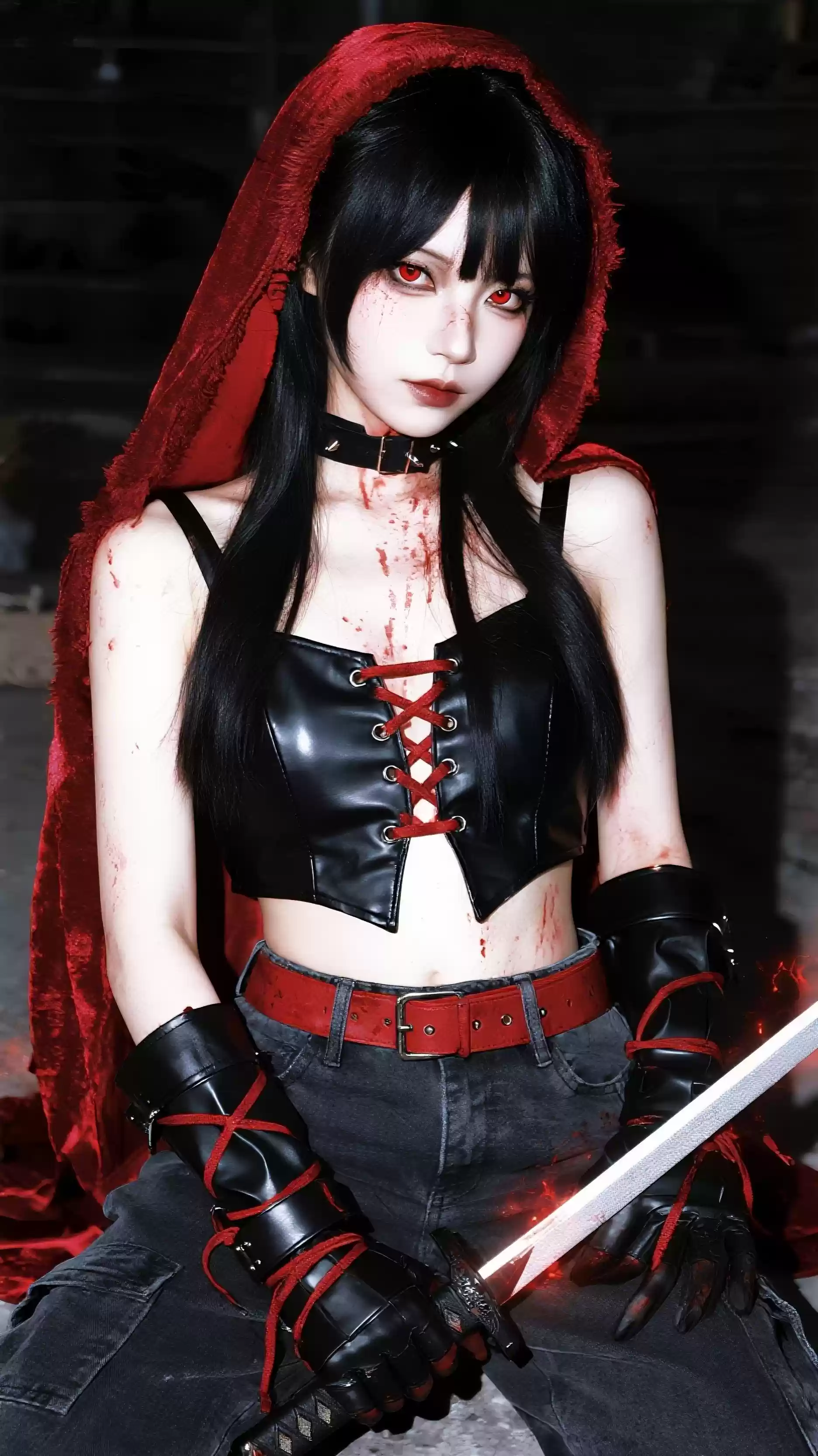 小红帽 cosplay美女 壁纸 背景图 怪诞美学 ai绘画-奈落语