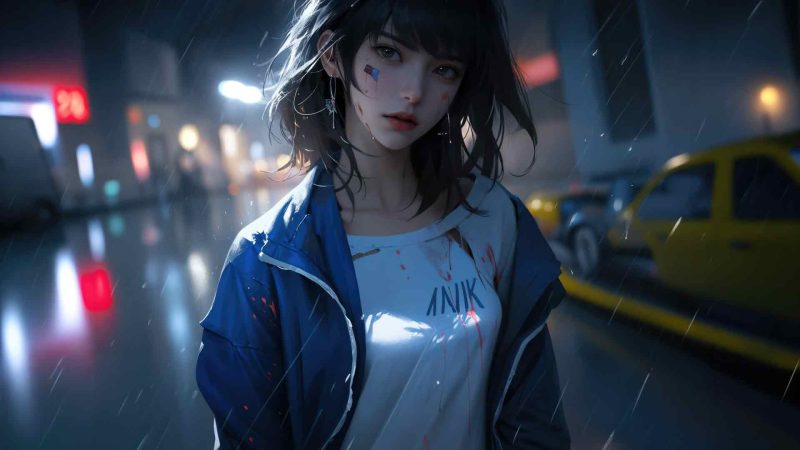 动漫女孩雨中孤独的倒影 5K-奈落语