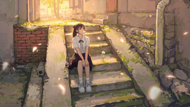 长满青苔的小巷与吹泡泡的女孩-奈落语