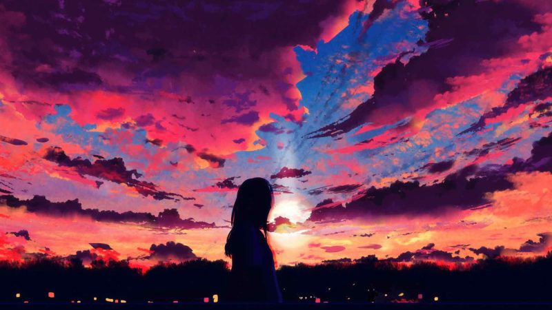 拥抱傍晚平静的动漫女孩-奈落语