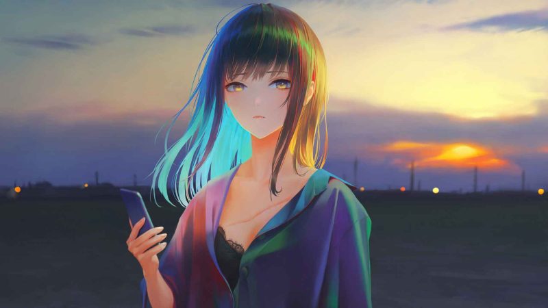 动漫女孩 手机 黄昏-奈落语