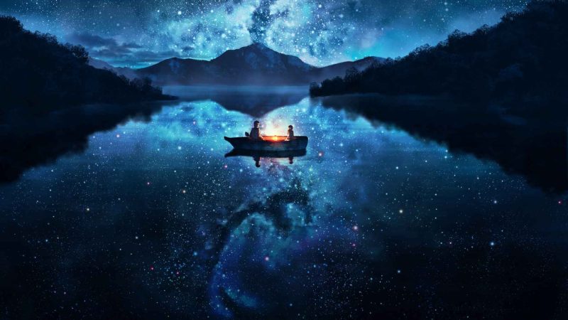 湖星空 女孩 男孩 船-奈落语