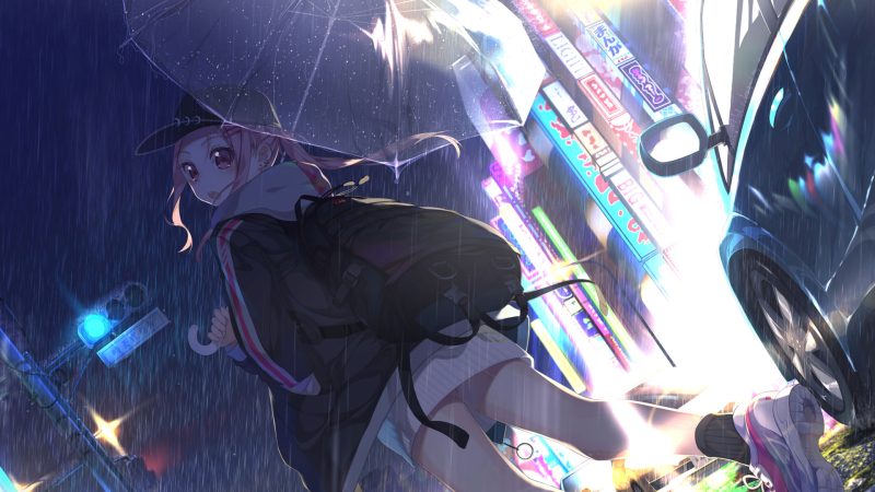 卡哇伊、透明伞、动漫女孩、雨、动漫之夜-奈落语
