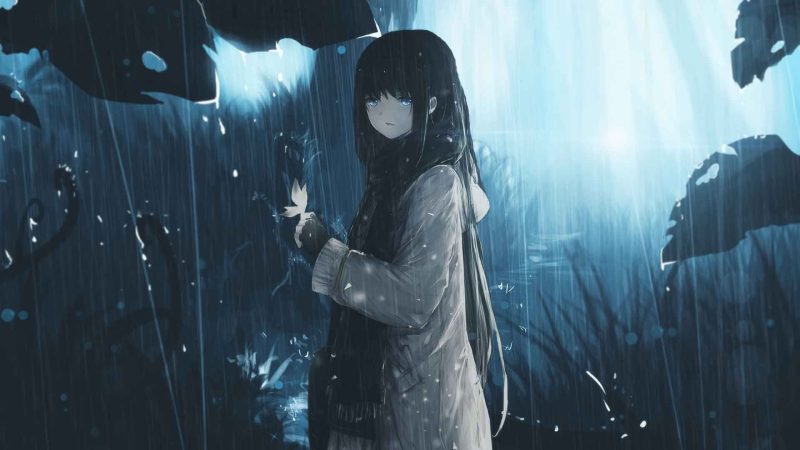 悲伤的动漫女孩在雨中-奈落语