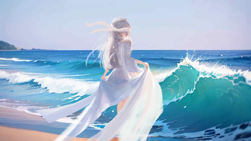海边 女孩 蒙眼 仙气 4K壁纸-奈落语