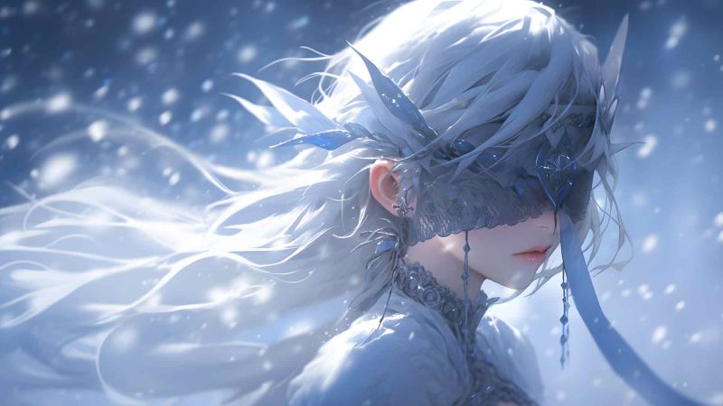 唯美蒙眼少女 飘雪 4K壁纸-奈落语