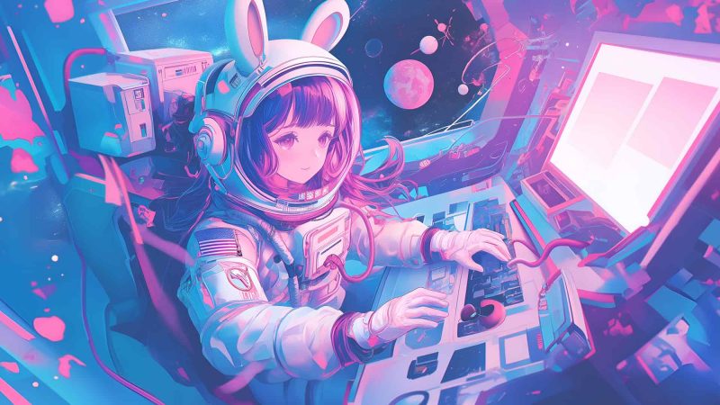 动漫女孩宇航员科幻美学桌面壁纸-奈落语