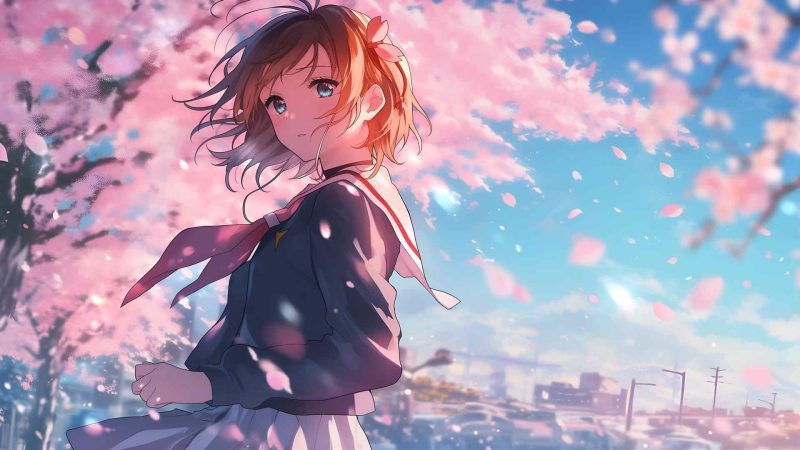 动漫女孩樱花樱花桌面壁纸-奈落语