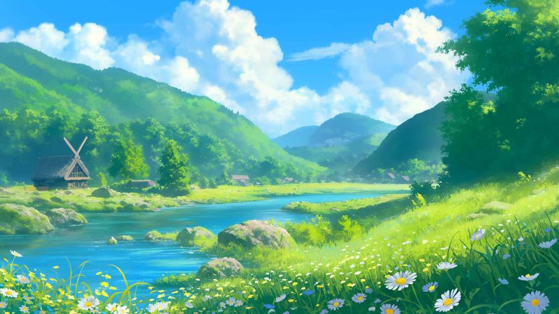吉卜力河谷风景桌面壁纸-奈落语