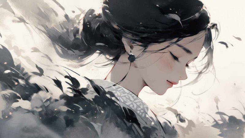 黑白风格动漫女孩唯美闭眼4K高清壁纸-奈落语