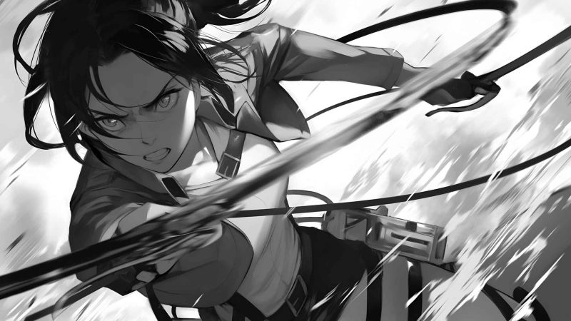进击的巨人 三笠黑白漫画桌面壁纸-奈落语