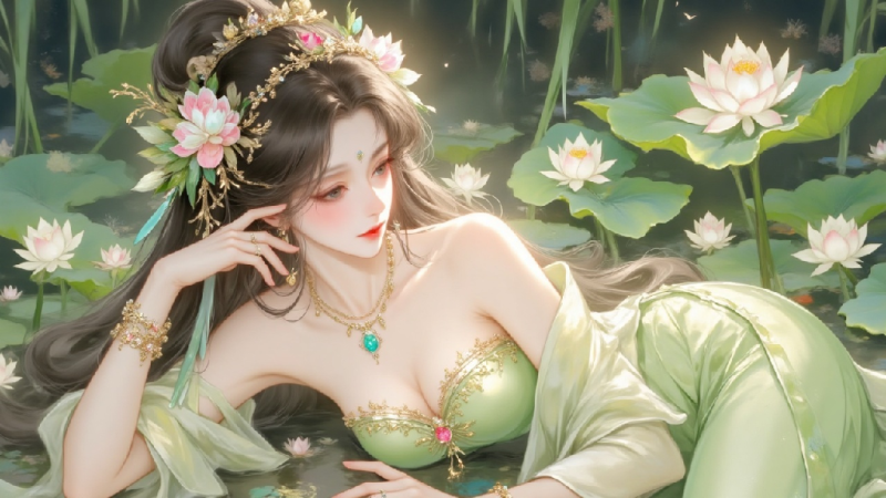 荷间仙姿：淡绿华服的清韵雅境-[原创]-奈落语
