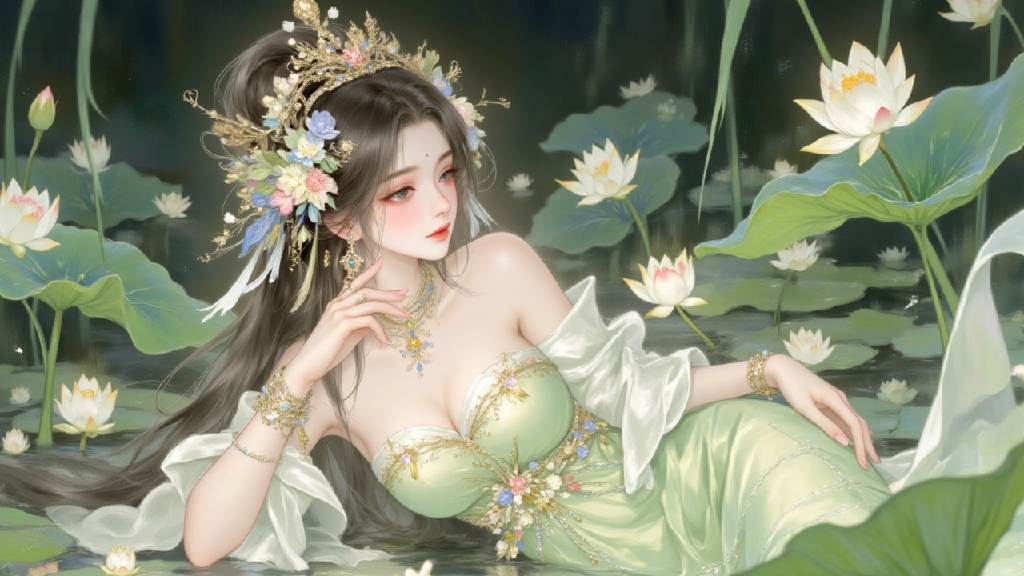 荷间仙姿:淡绿华服的清韵雅境-奈落语 荷间仙姿:淡绿华服的清韵雅境-奈落语