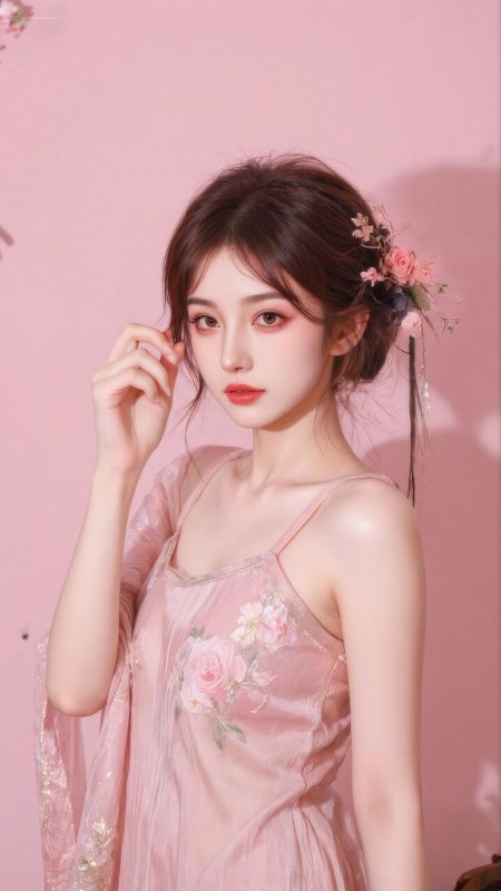 粉色花漾：柔美花饰与轻纱裙装的浪漫写真-奈落语