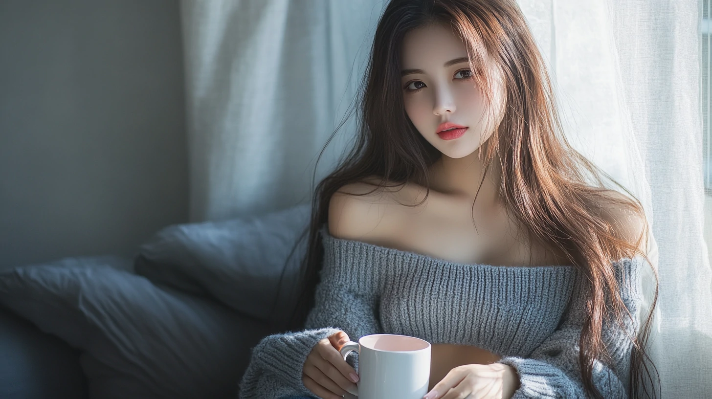 韩系甜酷写实风:长发亚裔女性穿灰调露腰挂带针织衫 + 破洞牛仔短裤-奈落语 韩系甜酷写实风:长发亚裔女性穿灰调露腰挂带针织衫 + 破洞牛仔短裤-奈落语