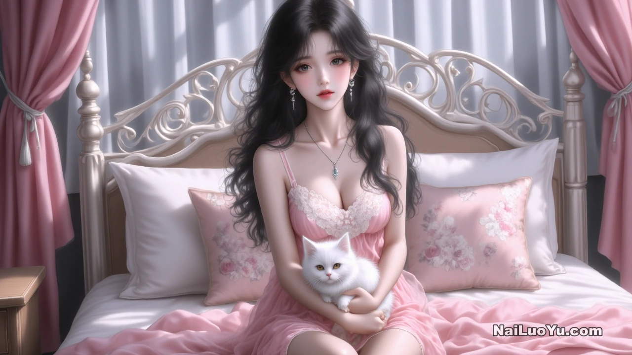 粉漾柔情：少女与猫的温馨晨光-奈落语