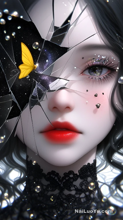 一位拥有乌黑卷发的女孩，雪白脸颊点缀着绯红-奈落语