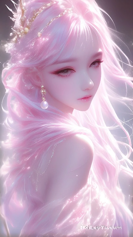 一位有着粉色长发的古风仙子，发丝如流光溢彩-奈落语