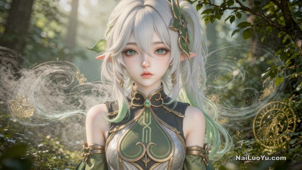 精灵耳轻俏立起，银发渐染薄荷绿-[原创]-奈落语