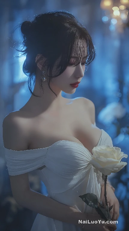 短发女性,白色露肩连衣裙带褶皱-奈落语 短发女性,白色露肩连衣裙带褶皱-奈落语