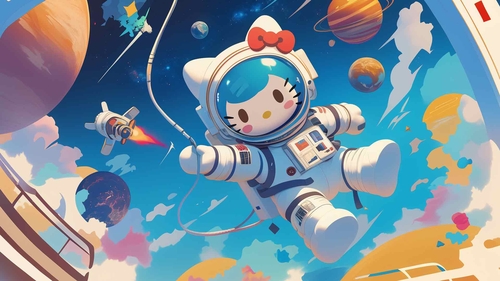 Hello Kitty 太空任务桌面壁纸-奈落语