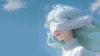 蒙眼少女 白色衣服 蓝天 4k动漫壁纸-奈落语