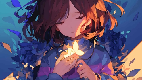 体验 Undertale 中被鲜花包围的 Frisk 的魅力桌面壁纸-奈落语
