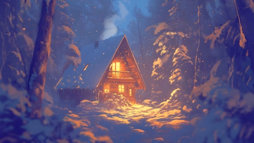 舒适小屋冬季森林桌面壁纸-奈落语