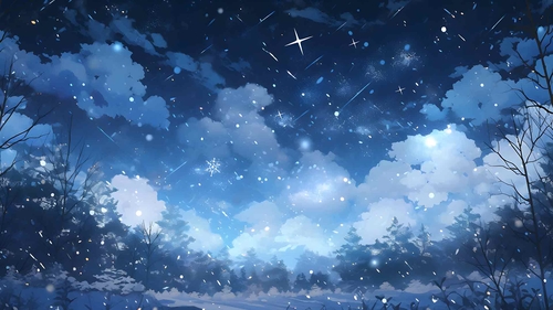夜空与雪花桌面壁纸-奈落语