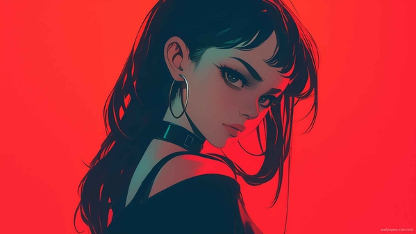 黑暗坏女孩红色背景壁纸-奈落语