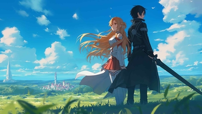 刀剑神域 Kirito 和 Asuna 桌面壁纸-奈落语
