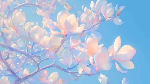 春天花朵淡蓝色美学桌面壁纸-奈落语
