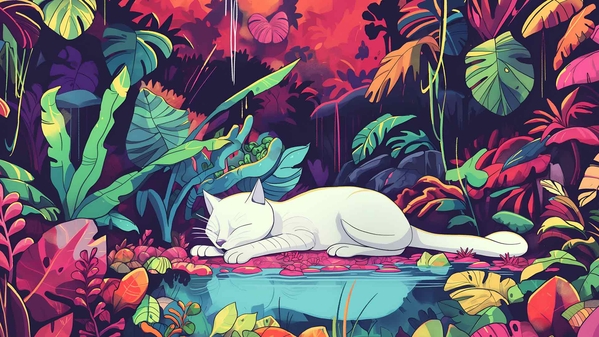 丛林中睡猫迷幻桌面壁纸-奈落语