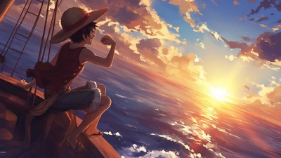 海贼王路飞日落桌面壁纸-奈落语