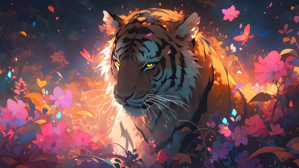 老虎在花艺术桌面壁纸-奈落语
