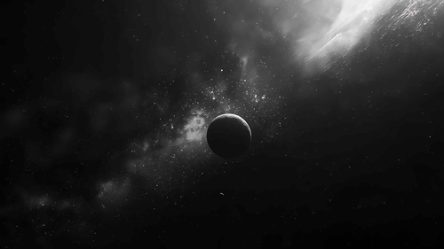 行星在太空侧面黑白桌面壁纸-奈落语