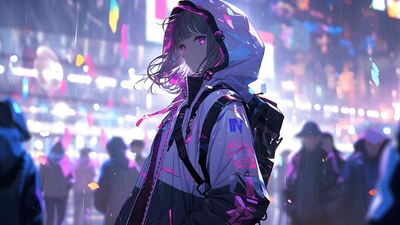 动漫女孩粉红色的眼睛城市桌面壁纸-奈落语