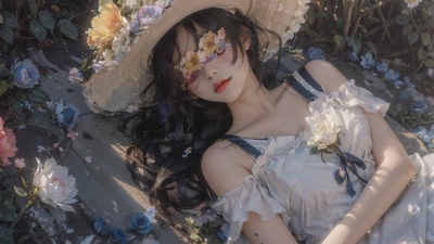 动漫美女 鲜花 帽子 唯美 好看 桌面壁纸-奈落语