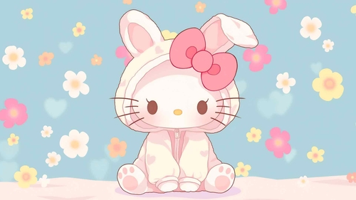 Hello Kitty 兔子套装 柔和可爱风格桌面壁纸-奈落语