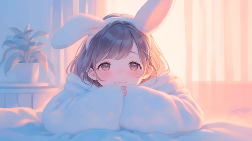 可爱的动漫女孩兔耳朵桌面壁纸-奈落语