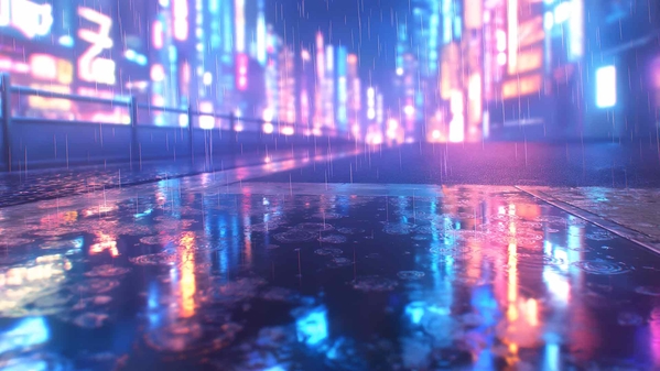 赛博朋克城市雨夜霓虹灯反射桌面壁纸-奈落语