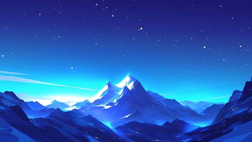 蓝色夜晚山脉桌面壁纸-奈落语
