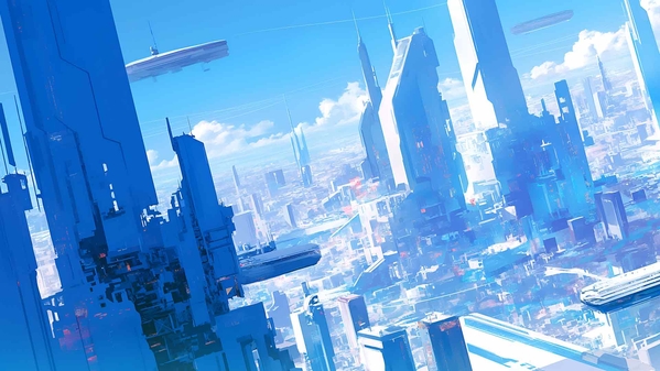 未来派蓝色城市景观桌面壁纸-奈落语