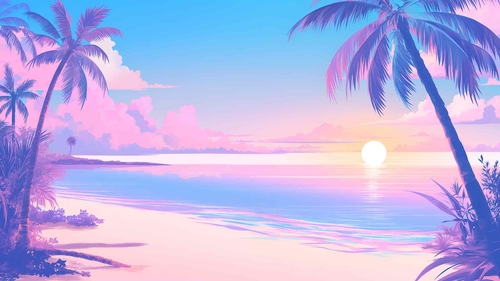 日落海滩氛围桌面壁纸-奈落语