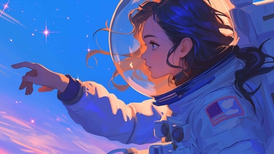 蓝色太空服的女孩桌面壁纸-奈落语