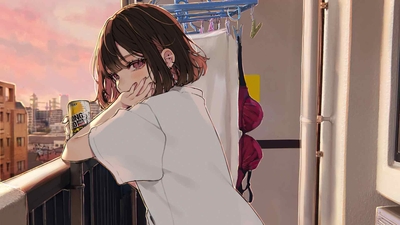动漫女孩在阳台上放松 4k-奈落语