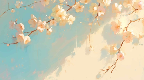 樱花树枝柔和的色彩桌面壁纸-奈落语