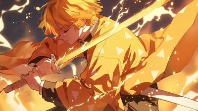 鬼灭之刃 ZENITSU THUNDER STRIKE 桌面壁纸-奈落语