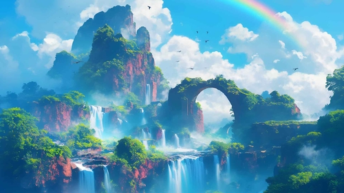 郁郁葱葱的瀑布充满活力的风景桌面壁纸-奈落语