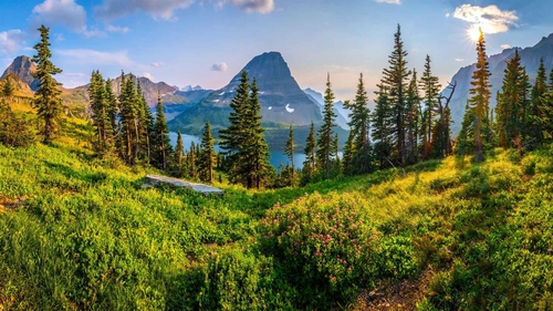 自然湖泊全景山区草地-奈落语